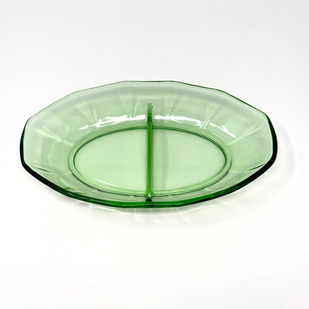 Fostoria Fairfax Relish‎ Dish Line 2375 Uranium Glass Green Vintage